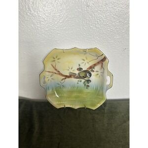Antique E.S. Germany Hand Painted Bird Scene Handled Plate W/Wall Hanger Collect
